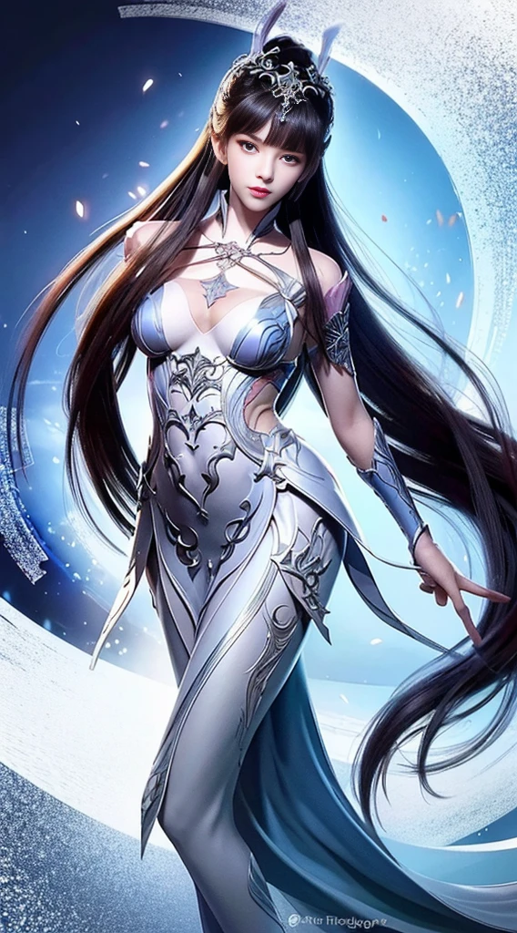 arafed woman in a silver dress with long hair and a blue cape, ice sorceress, concept art | artgerm, trending on cgstation, ig model | artgerm, goddess of winter, wlop and artgerm, wlop | artgerm, digital fantasy art ), karol bak uhd, epic exquisite character art