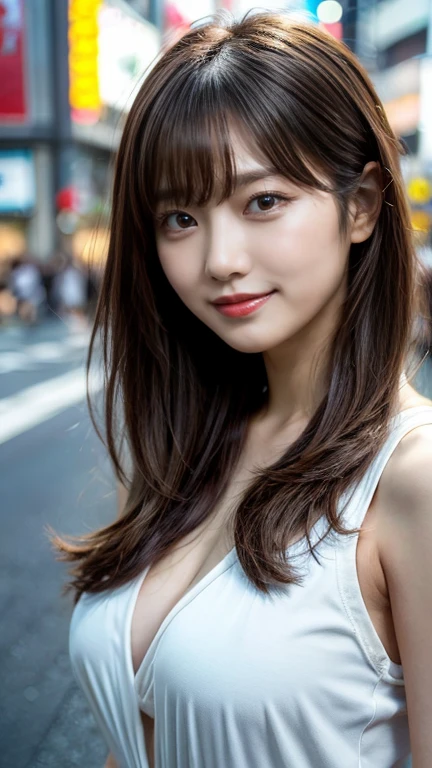 One girl, Tokyo Street,night, Cityscape,City lights, Upper Body,close, 8K, RAW Photos, Highest quality, masterpiece,Realistic, photo-Realistic,