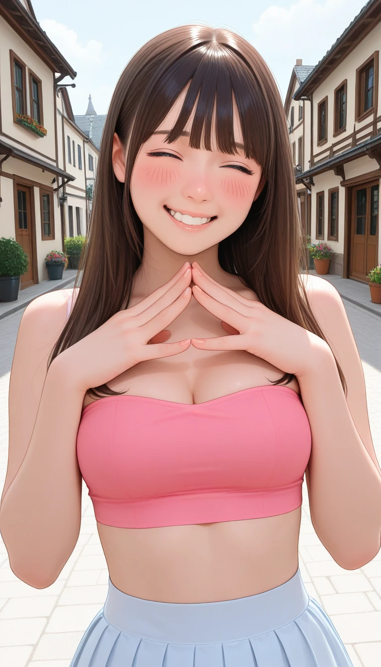 Browsing Caution,Highest quality、In 8K、masterpiece、Ultra-high resolution、RAW Photos、(Realistic:1.3)、Natural soft light、(Written boundary depth)、thin、Detailed face and eyes、Realistic、A gentle gaze、Inside the warehouse、Young Face、Beautiful 17 year old girl、Glowing Skin、(Shortcuts:1.5、amount:1.5)、Beautiful brown hair、Red Eye、(blush:0.7)、((A kind smile:1.2,blushする:1.8))、Sweat、(Thighs:0.8)、(Huge breasts:1.7)、((Upper Body:1.4)))、(Erect nipples:1.4)、(Small Nose:1.5、Small Nose)、Facing forward、Top view、(ass pov,1 boy, penis:1.2, breasts blowjob, ((Titty fuck:1.5)), ((penisが胸の間にある)), penis in breasts, breast squeeze)、Focus on the chest、乳房でpenisを挟む