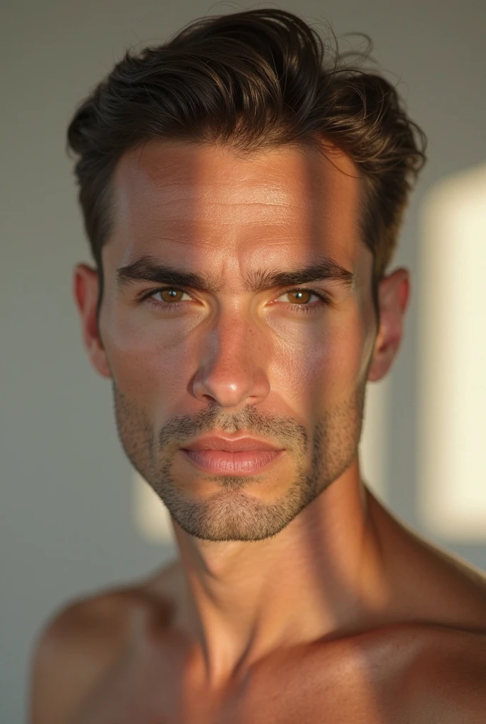beautiful man, influencer man. closeup, social clothes, humid,) hair cut, humid, [skin-detail:freckles:0.7], naturals, Male Supermodel, 37 years old), city center, ((stone shower, glass shower, to clean)))
