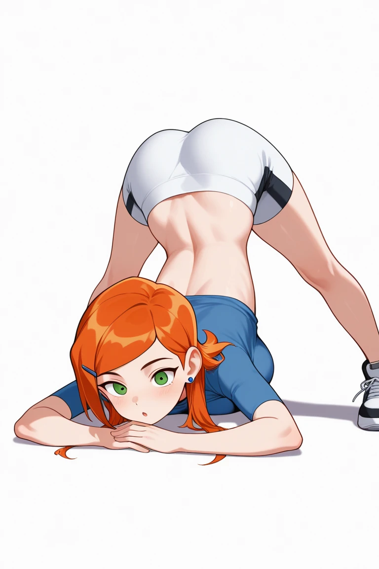 smile, <lora:mom_(japanese_mcdonalds_commercial) 2:1.4>, mature, milf, red head, looking at viewer,1girl, hands, five finger per hand, white background 
 jack-o' challenge, flexible, spread legs, top-down bottom-up <lora:JackOPoseFront:1>, black panties,