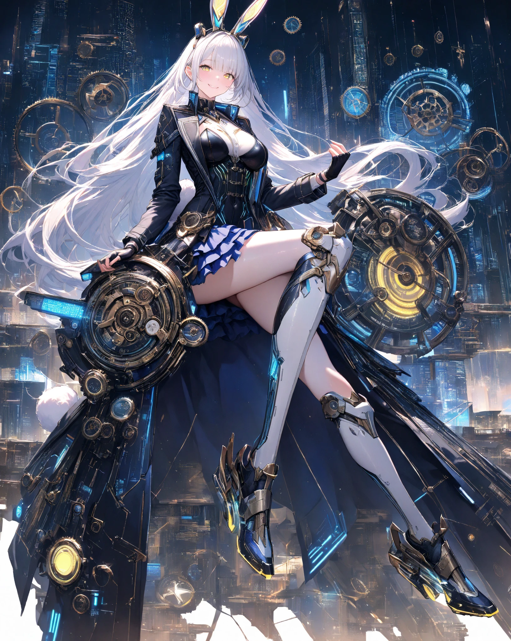 top-quality、masterpiece、超A high resolution、(Photorealsitic:1.4)、Raw photo、Steampunk Cyborg Angel、large wings made of metal、White porcelain body、Acrylic Clear Cover、white hair、glowy skin、1 steampunk girl、((super realistic details))、portlate、globalillumination、Shadow、octan render、8K、ultrasharp、character edge light,Colossal tits、Raw skin is exposed in cleavage、Details of complex ornaments、Details of the steam engine、Hydraulic cylinder、Small LED lamp、highly intricate detail、Realistic light、a purple eye、radiant eyes、Facing the camera、neon details、cowboy shot、Futuristic headgear、The background is a steampunk city、、