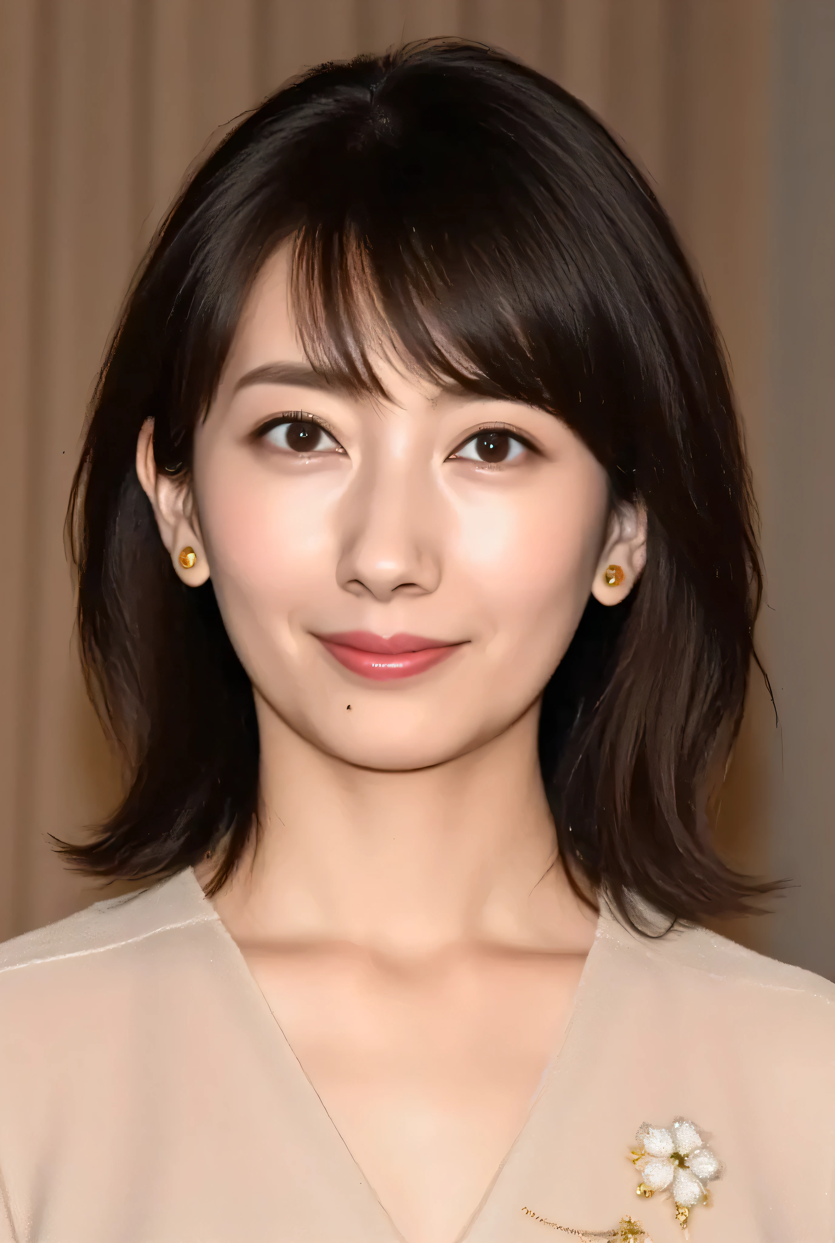 Closeup Portrait, 50-Year-Old Glamorous Japanese Woman, plump body line, fine lines of laughter, CLASSIC HOLLYWOOD MAKEUP, Glossy Red Lips, cat eyeliner, voluminous lashes, Gold Highlights, RETRO WAVY HAIR WITH SIDE PARTS, ELEGANT MERMAID LINE LUXURIOUS PARTY DRESS, chiffon overlay, Delicate Embroidery, ELEGANT PEARL NECKLACE AND EARRINGS, sensual smile, Fashion Catalog Style, realistic, High Resolution, Top Quality, depth of field, Physically Based Rendering, sharp focus, unrivaled beauty, surreal,