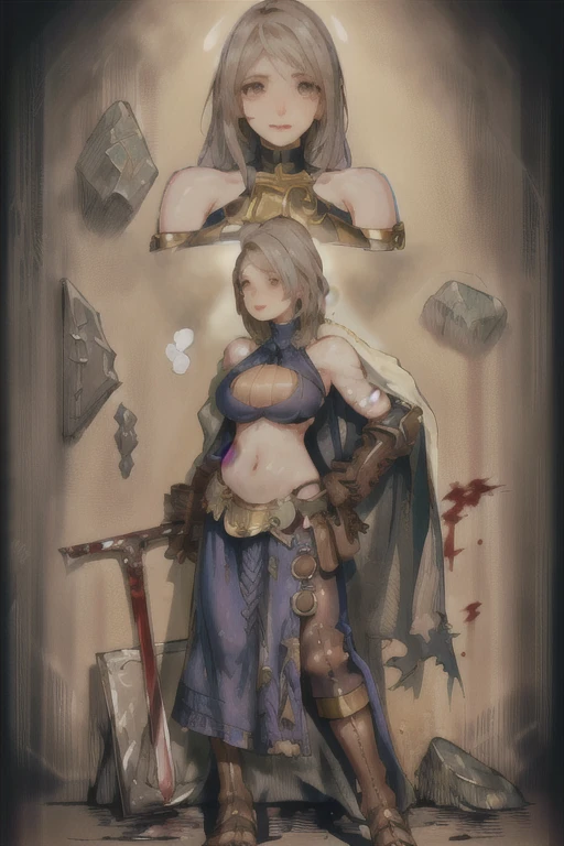 (((masterpiece))), (((best quality))), ((ultra-detailed)), (illustration), (an extremely delicate and beautiful), 1 girl, Colosseum, Sword slave, slave, (fight:1.4), Hemp clothing, blood, (torn clothes:1.1), holding giant sword,