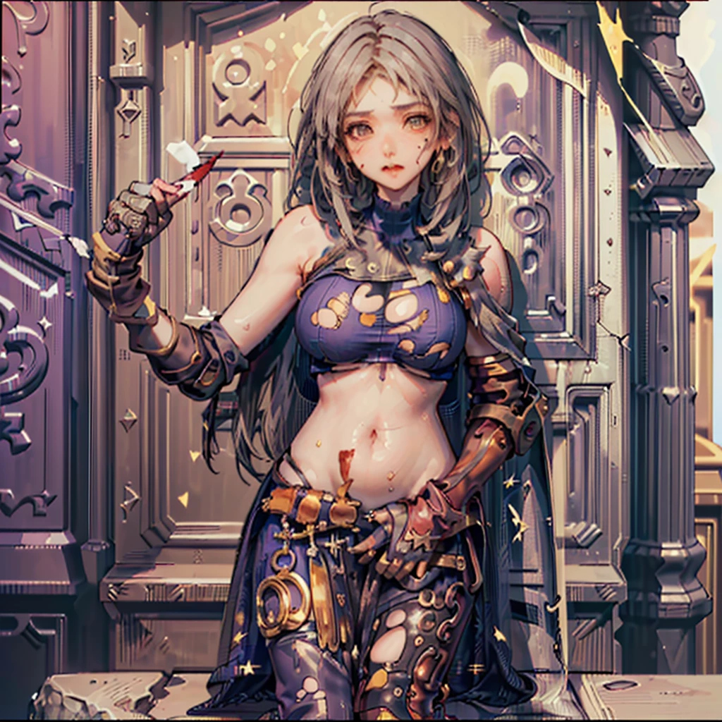 (masterpiece, best quality), intricate details, 1girl, 1girl in, age19, Solo, Long hair, Colossal, Looking at Viewer, blond hair, Alexis Texas (standing full body toe to head by wooden pole:1.2) iron collar, arms behind back, iron cuffs, shackles, bound, bondage outfit, harness, o-ring, bondage outfit blindfolded, happy red cheeks, chain leash collar choker neck bell shackles wristbands bracers bracelets, cleave gag, sad face, red cheeks, cryings tears, painful (she was sold and betrayed by her own family)