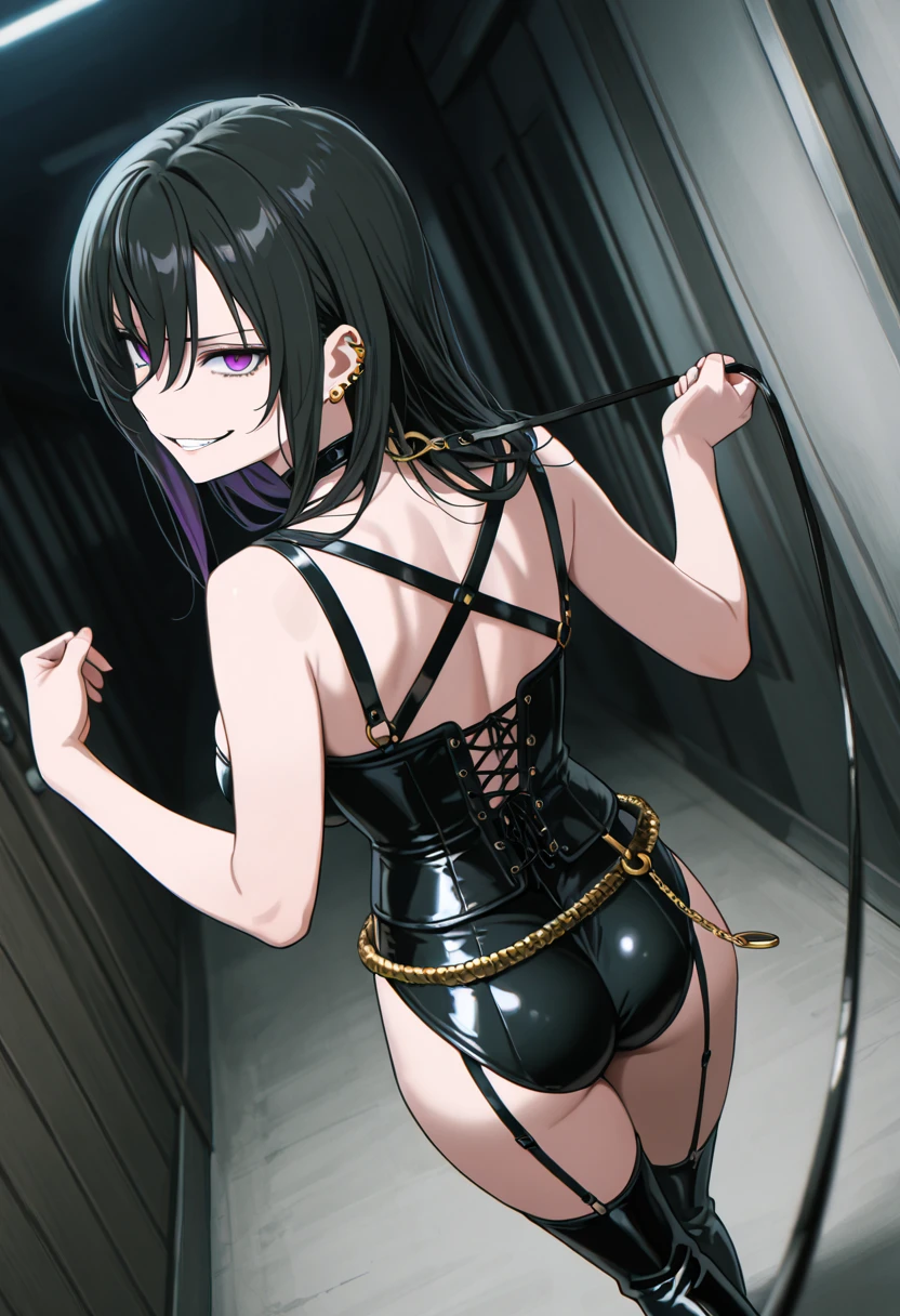 rolling eyes,sweat,blush,cowgirl position,full body,fern \(sousou no frieren\), large breasts, long hair, purple hair, half updo, blunt bangs, purple eyes,naked,,whip, flogger, paddle, crop, bondage rope, handcuffs, cuffs, collar, leash, gag, chastity belt, restraints, spreader bar, nipple clamps, gag ball, leather harness, ball gag, suspension rig, impact play, flogging, bondage gear, restraints, harness, bondage cuffs, chain, restraint cuffs, bondage tape, leather cuffs, flogging whip, bondage harness, bondage rope, leather strap, bondage chains, nipple rings, leather harness, leather restraints, whipping, discipline, dominance, submission, s&m, spanking, pegging, fisting