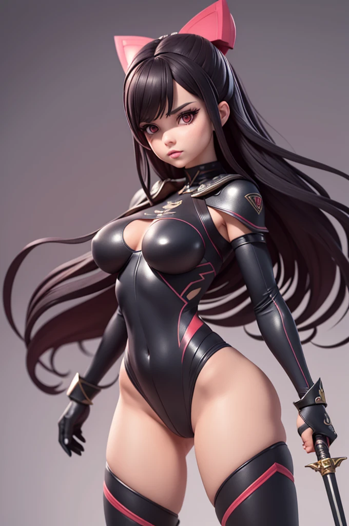 beautiful girl、Fighter、Black Hair、long hair、Big Breasts、sexy、Sexy、A gentle smile、Racy leotard、High leg、Wristband、Gloves、Long shoes、canvaat、On the Ring、Match in the ring、venue、The whole body is visible、Abdominal muscles、one person、Straight punch