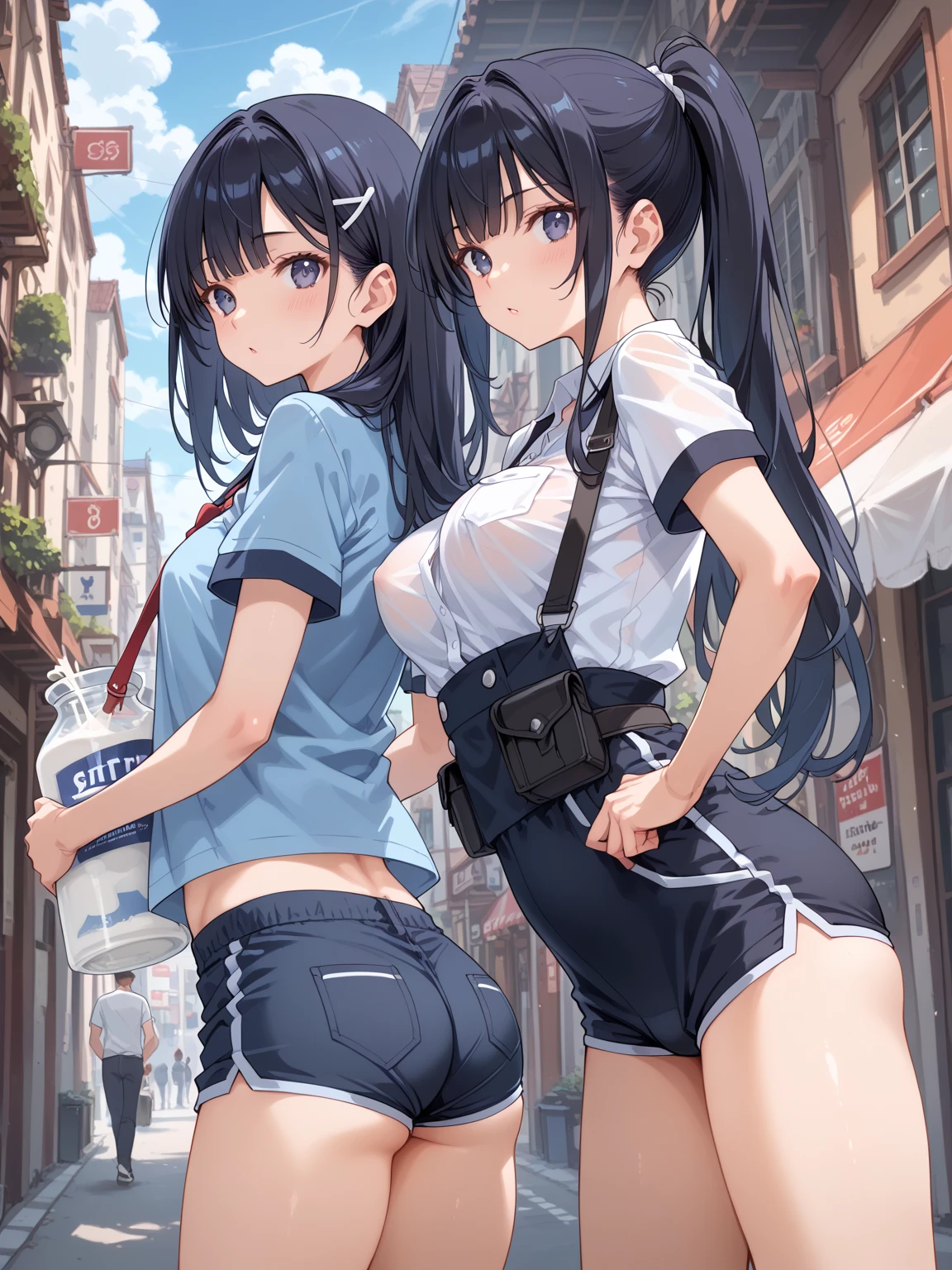 Micro bikini, student council president, ponytail, black hair