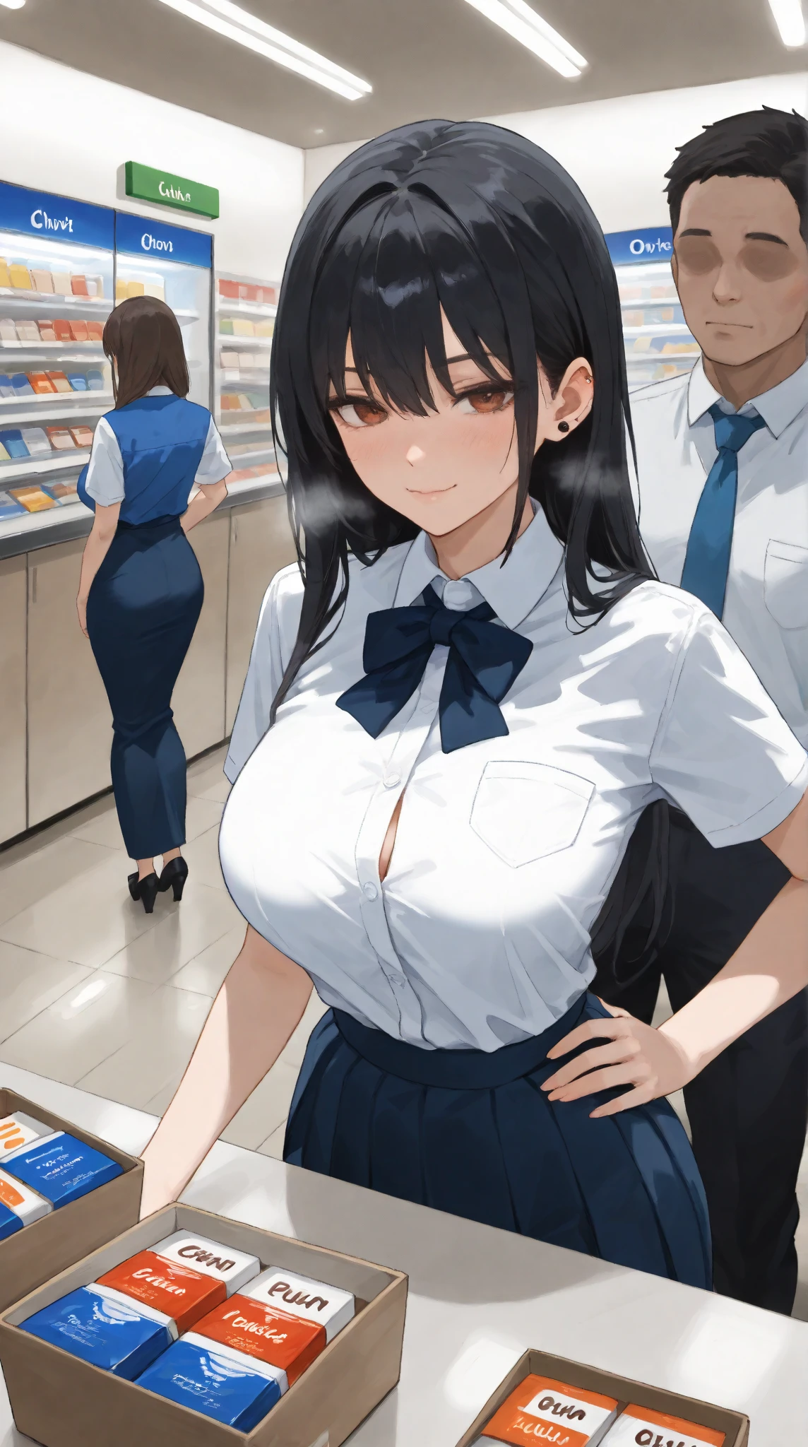 A young woman is being held by a large man、
1 girl、One Man, Couple、Heterosexual、
Large black man grabbing a woman's shoulder、
throw, Accurate human body、Knowledgeable person、Correct five-finger、
(Oilskin,Glowing Skin、Realistic skin texture、Beautiful skin in every detail)、
Written boundary depth, Focus on the center, Beautiful Eyes, Perfect face and eyes、
high school girl 、(Slender body:1.2, JK, high school girl uniform)、((blush、vapor)),(((Sweat,Sweat))),17-year-old girl、Improve, Short girl、Slender body、
A girl came to buy condoms、A white cash register in front of a girl、A box of condoms on a desk、Girl waiting in line at the cash register、(((Pack of 10 Condoms)))、(Standing shyly:1.2, blush and bow)、((Big Breasts))、Big cleavage、
convenience store、Look Down,Detailed Background、A person who writes in detail、Late-night Japanese convenience stores、
