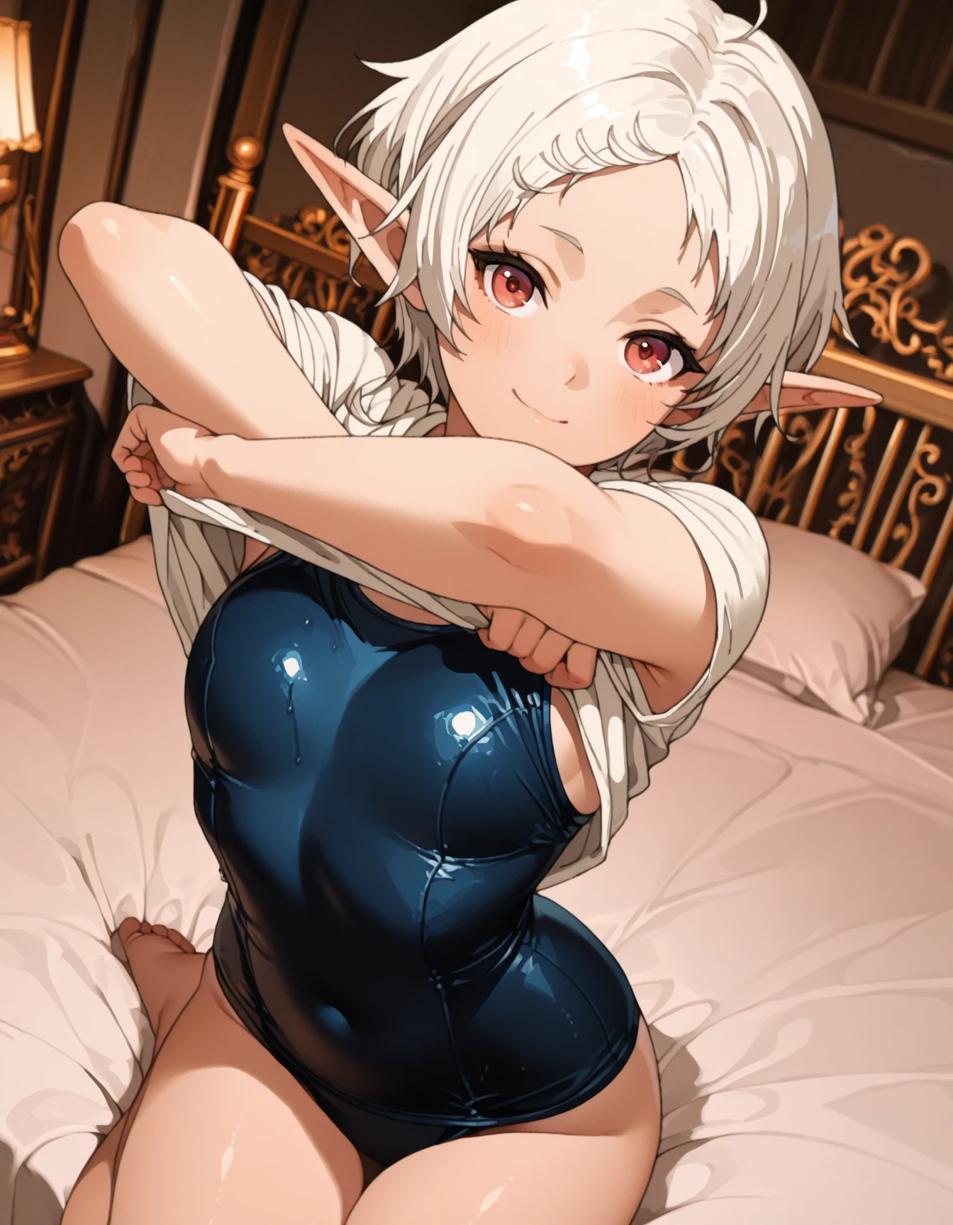 masterpiece,best quality,best work, perfect anatomy, (1girl),(crystal wavy hair:1.2), white hair, short hair, pink eyes, smiling, happy, blushing, glowing, sunlight, erotic, erotic pose, sweat, dripping wet, sweat drip, hot, pointy nipples, full body, sitting, erotic pose, spread legs, spread pussy, cameltoe, atmospheric lighting (loraeyes:0.7) (fisheye lens:1.1), squirting, peeing, pussy juice, pussy juice puddle, feet
