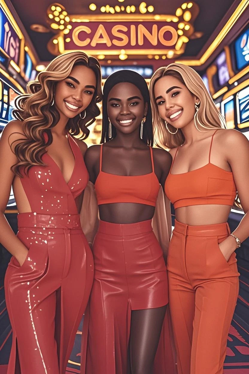 black girl and her white best friends, arms crossed, she is the leader, setting is a large luxury patio, tan furniture, natural lighting, view of Washington DC, futuristic, detailed, hd, wearing balmain