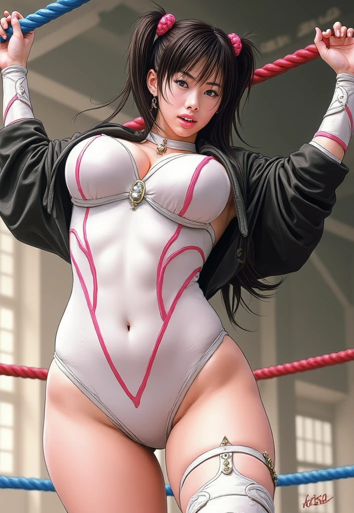 whole body、((beautiful girl、Cute type))、((Beautiful  girl))、 ((leotardsbeautiful girl：1.5))、((A beautiful girl wearing a three-coloRed leotard: Red, green, and white.))、((shouted in surprise))、((please open your eyes：1.5))、((from below：1.5))、Ultra-fine painting、((両脚を左右に開いてstand：1.8))、((Beautiful 14 year oldeautiful girl wearing a tiara))、((((baton twirl))))、((huge ))、open mouth、(Live shooting)、(masterpiece:1.4)、(best quality:1.4)、((stand))、((long hair ponytail))、((Have bangs：1.4))、((thin thighs：1.5))、Beautiful girl with a fuchsia Reddish choker around her neck、Delicate skin、Thigh clearance、((City))、[:(Face:1.2):0.2]、clavicle、((Hasselblad photos))、(((camel toe)))