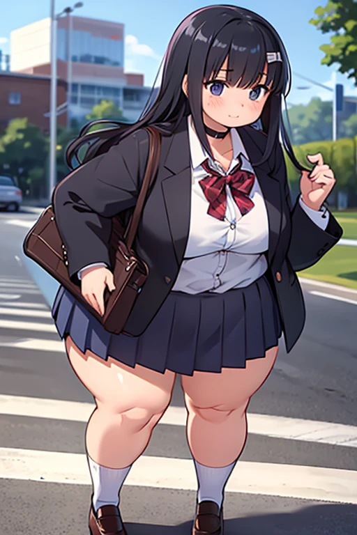 (masterpiece, best quality, highly detailed), 1girls, big belly, huge belly, art by kipteitei, round belly, chubby, curvy, belly grab, enormous belly, fat belly, thicc, bigger belly, really big belly, jiggly belly, glasses, unzipped jacket, (no shirt), bra, thight shorts, high heels, smug face ((full body)), long hair, ((dominant)), giantess