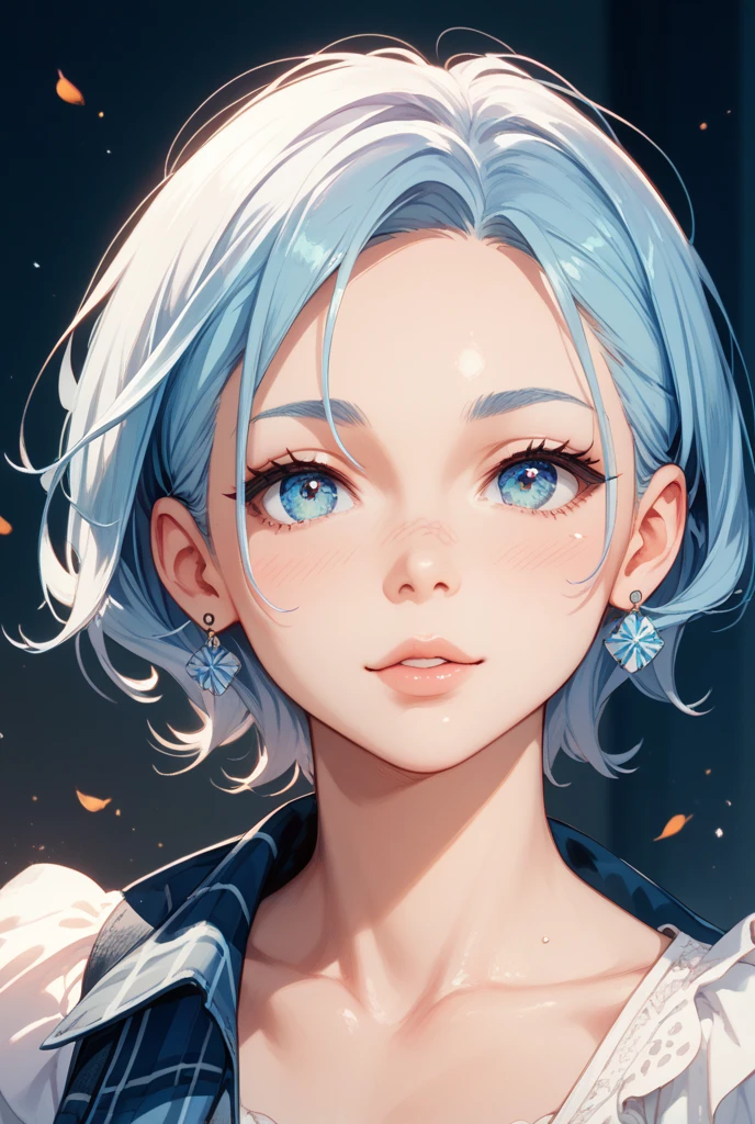 ((top quality, 8k, masterpiece: 1.3, ultra hd, high quality, best quality, high definition, realism)), sharp focus: 1.5, Beautiful girl with thin and skinny body, thin and skinny body, Light blue hair, blue ocean eye color with light Gradation, Erotic ahegao expression, Mouth open, Erotic pose on the chair, Close up view.