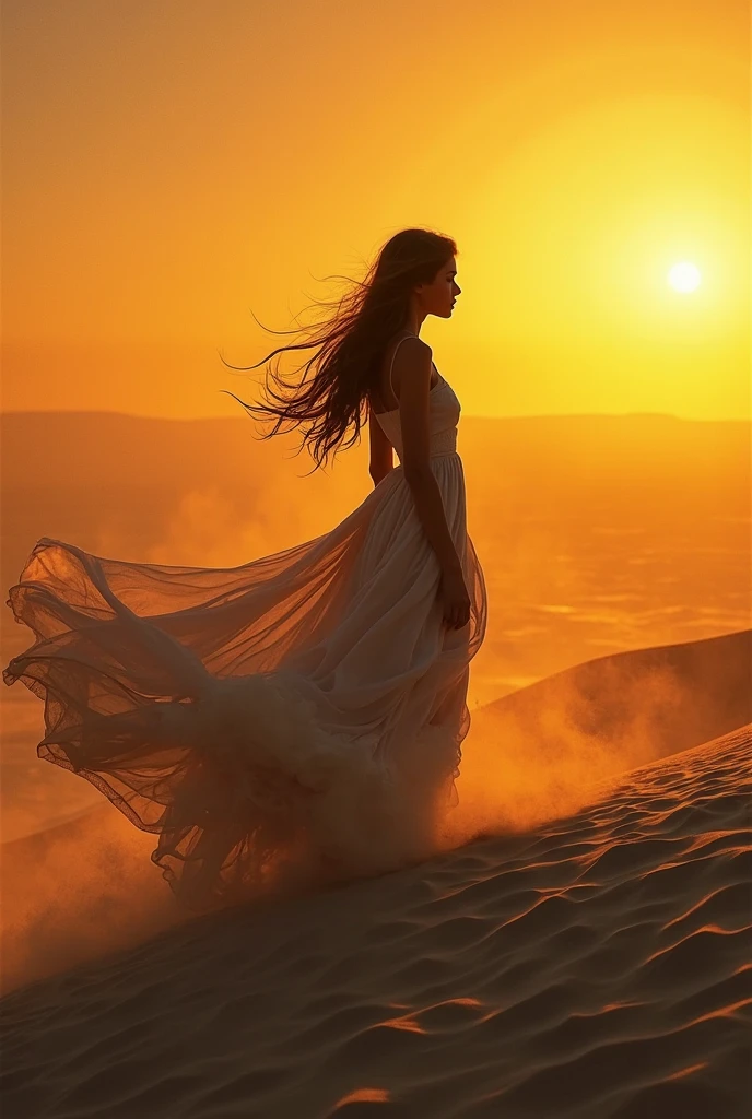 Change this background to a dune, sunset, professional photography