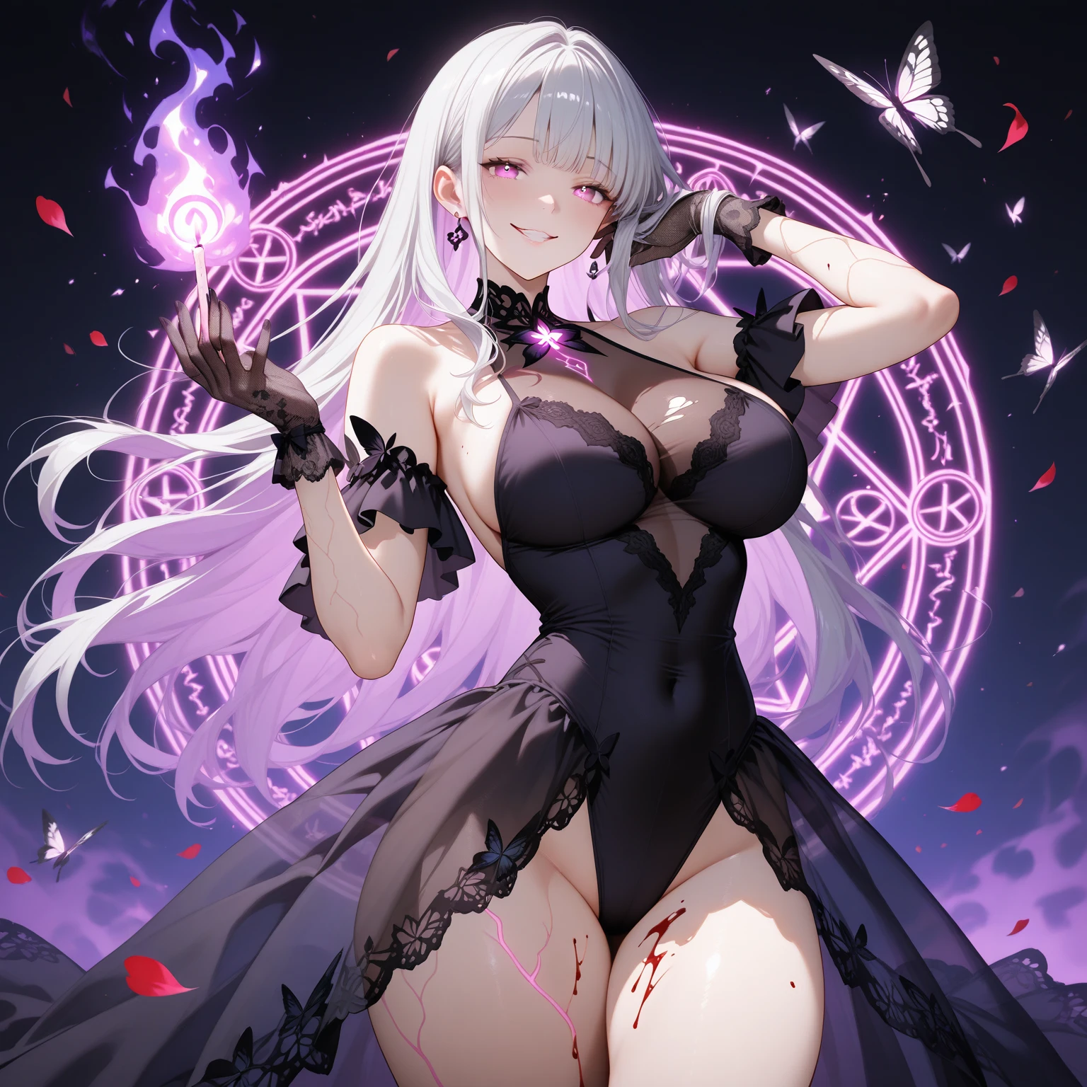 28 years old,Succubus,Well-proportioned body type,A beautiful woman,Goat horns on the sides of the head,bat wings on the back,,Provocative smile,Evening Gowns,Lavish Party