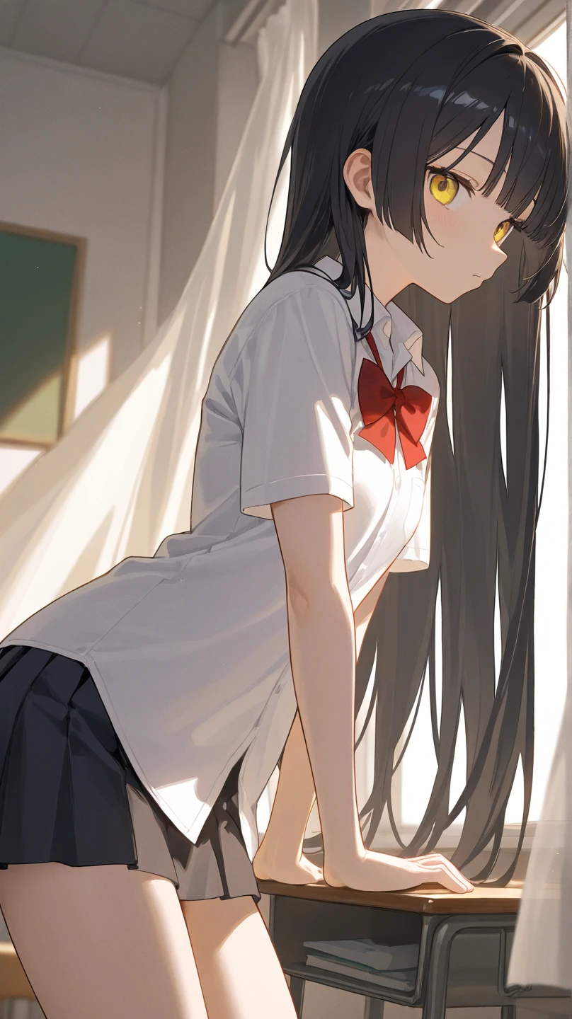 masterpiece、Young beautiful Japan woman、low angles、Cinematic lighting、Wearing black shorts、Wearing a white camisole、Longhair Woman、acrobat、stares at the camera