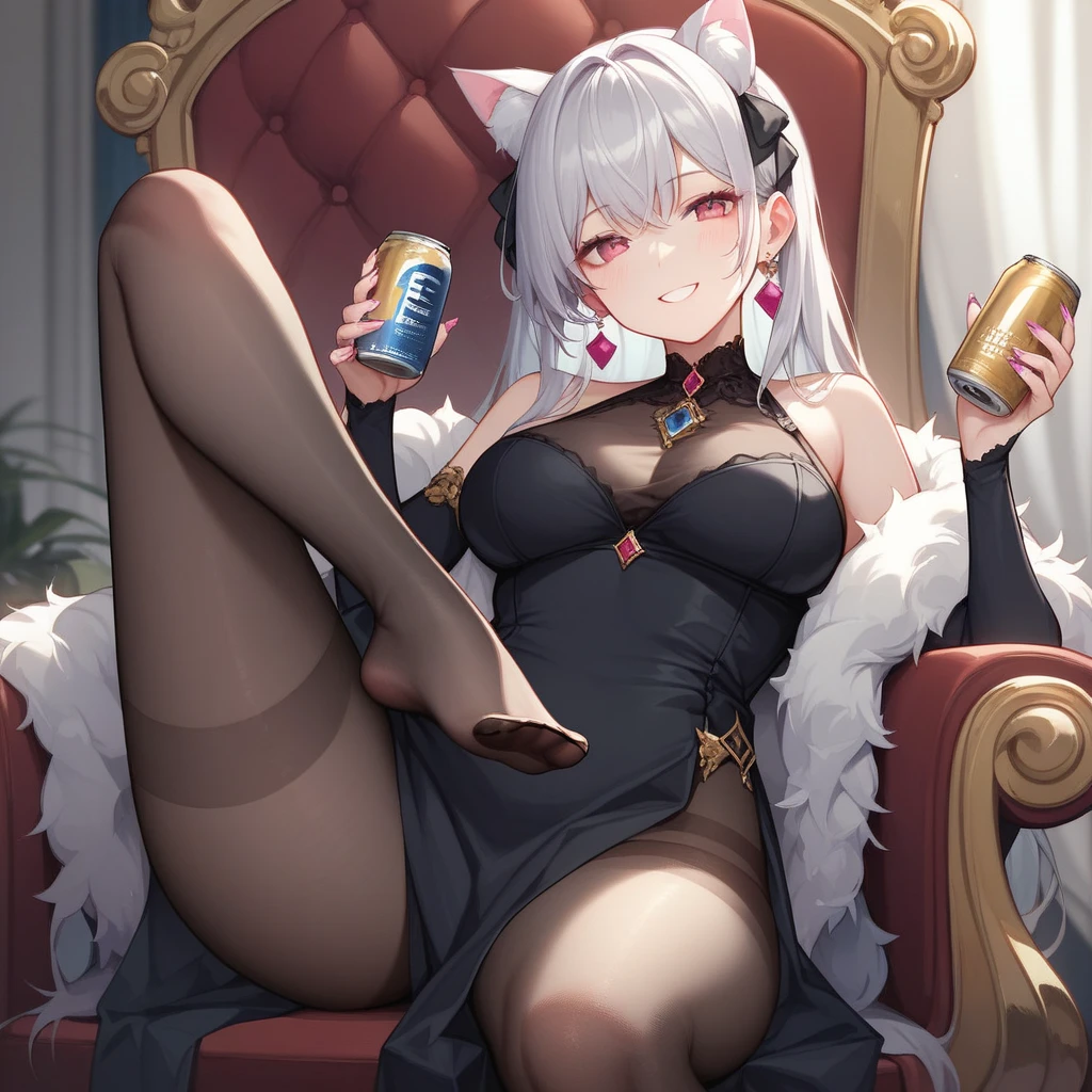 Alone,girl,gray hair,big breasts,Ahegao,twin tails,witch,thin legs,earrings,choker,looking at the viewer,Alone