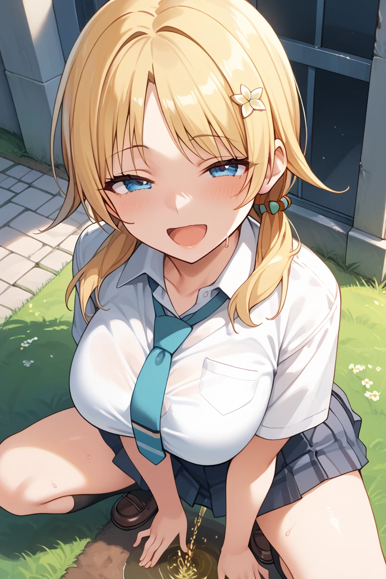 nsfw,((Petite)),(boy)Blonde twin tails,lips, Joyful expression,View your audience,seiza,Bunny girl,(penis),Climax 