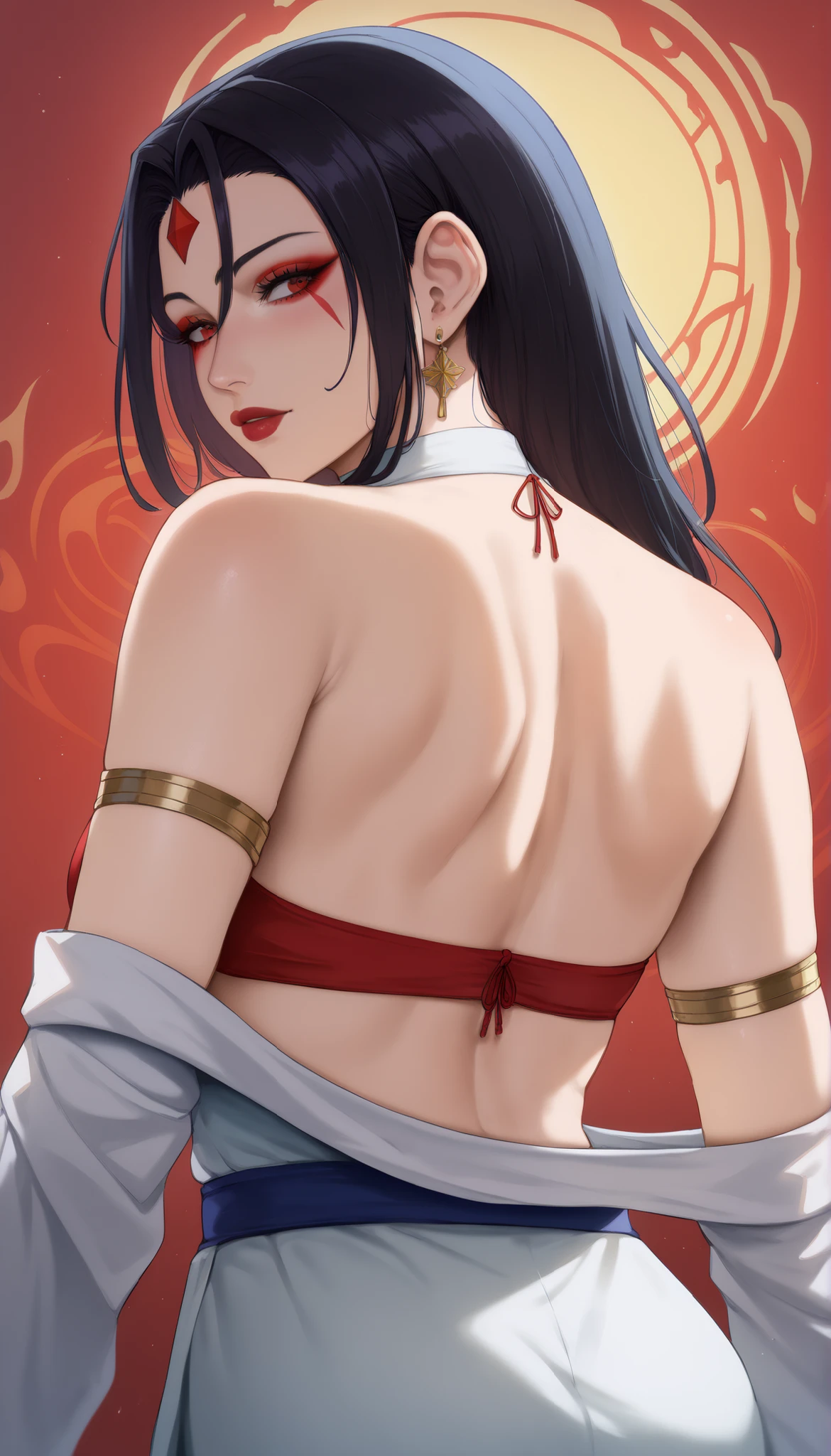 Boa Hancock (One Piece), Realism, Painting, (Best Quality, 4K, Masterpiece: 1.4), Beautiful Woman, Surreal, 1 Girl, ((Looking Back at the Sunset)), (Sagging Breasts, Attractive Body: 1.6), Sit-ups: 1.1, Long Black Hair: 1.8, (Wet Rain, Rain Wet: 1.7), Ultra-detailed face, detailed lips, detailed eyes, double eyelids, sexy low-necked dress, open neckline, hanging breasts, side pose, visible curves, pool party, poolside, red transparent robe, muscle-turning legs