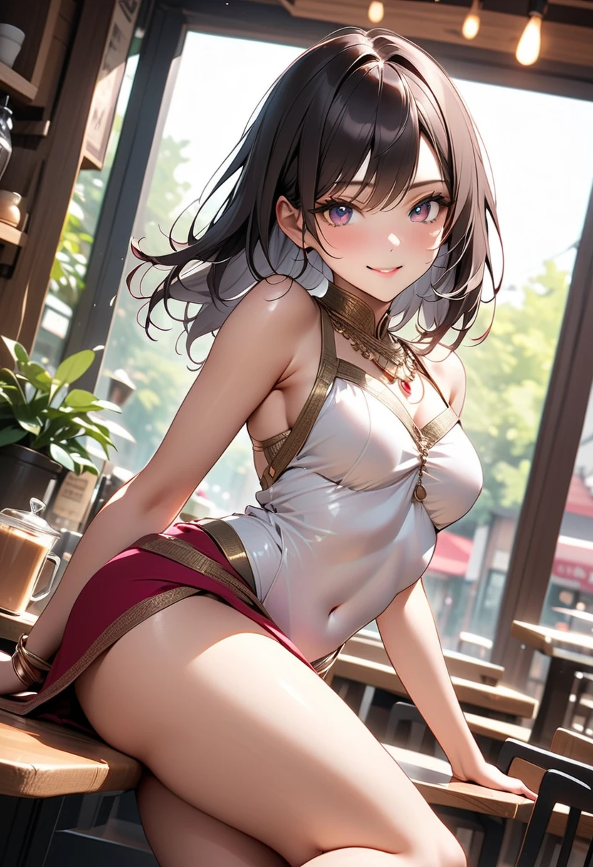 (from above:1.2),(from side:0.9), ((Face)), (Close-Up:0.4), (RAW photo:1.2), delicate and beautiful, wonderful, Fine detail, official art, huge file size, Ultra-detailed, very detailed girl, very detailed eyes and face, Bright on the face、Photorealistic perfect body、Ultra-high image quality、Ultra-high realistic image quality,(with sparkling eyes and a contagious smile),(her thin pubic hair:1.4),(Japan Gal:1.3)、(Teenage face:0.8)、(cute black see-through nightgown)、(twin)、(small-breasted:1.2)、(cleavage of the breast:1.0)、(Gravure Pose:1.4)、(Cowboy Shot、Thigh up:1.0)、Waist slender、(bangss)、(platina bronde hair color:1.1)、(voluminous curly hair:0.3)、(long hair:1.2)、(good lighting)、A smile、Gal Style Makeup、Gal style earrings、Gal style bracelet、(Gal style long necklace)、shopping street,happy smile, smiling,((Very happy smile))、Show shoulders、Complex patterns and transparent materials、Artistic depiction of seductive women, Emphasizes her charming silhouette,