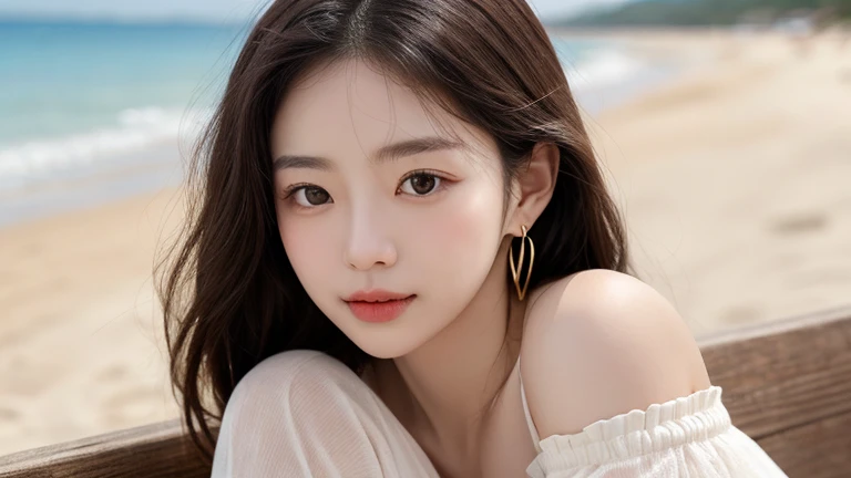 (22-year-old girl), (Colossal tits:1.3), ((Grab the viewer's hand)), Sandy beaches in Hawaii、Island in the background、Violet Silk Micro Bikini、Lying at the water's edge、On a towel、(master piece: 1.3), (max resolution: 1.4), (UltraHD: 1.2), cinematric light, UltraHD, (Detailed eyes and skin), (detailed facial features), nffsw, 8K分辨率, Perfect Style, Beautiful expression、Highly detailed facial and skin texture、A detailed eye、二重まぶた、eyeshadows:1.2、Glitter Eyeliner:1.2、shinny skin、(fair white skin:1.3)、shiny little necklace and earrings,shiny lip:1.2、((FULL BODYSHOT:1.2))、((From a very intimate distance:1.1))、(Layered Hair Style、dark brown hair)、medium-Long hair