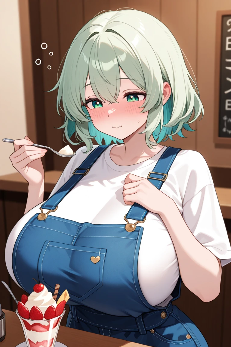 1 person、Middle-aged women、Fat guy、Narrow and slanted eyes、Short hair、She has her bangs up、crybaby、Snack bar mom、aggressive、Her breasts are small