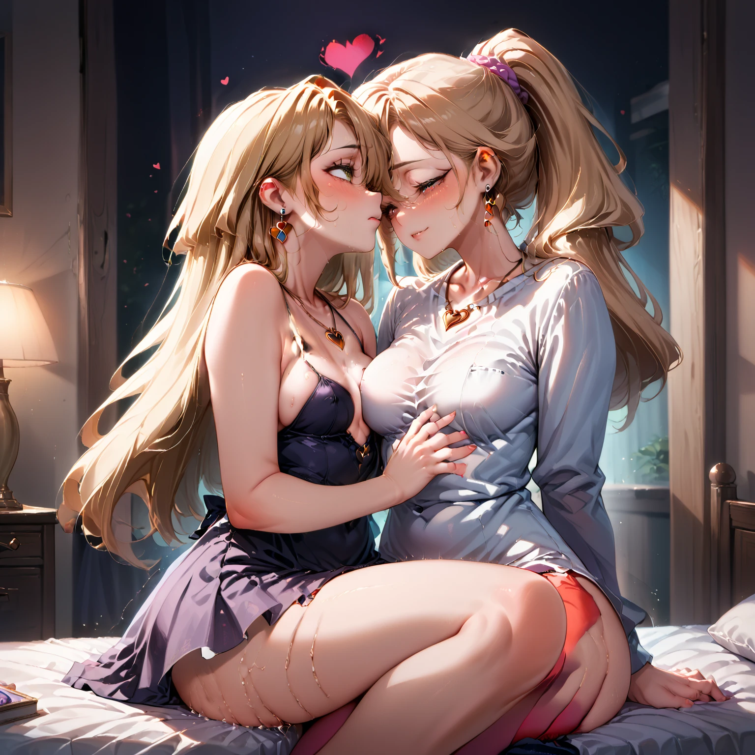Beautiful older sister caressing her younger sister'chest and crotch,tre anatomically correct,Precise fingers,
