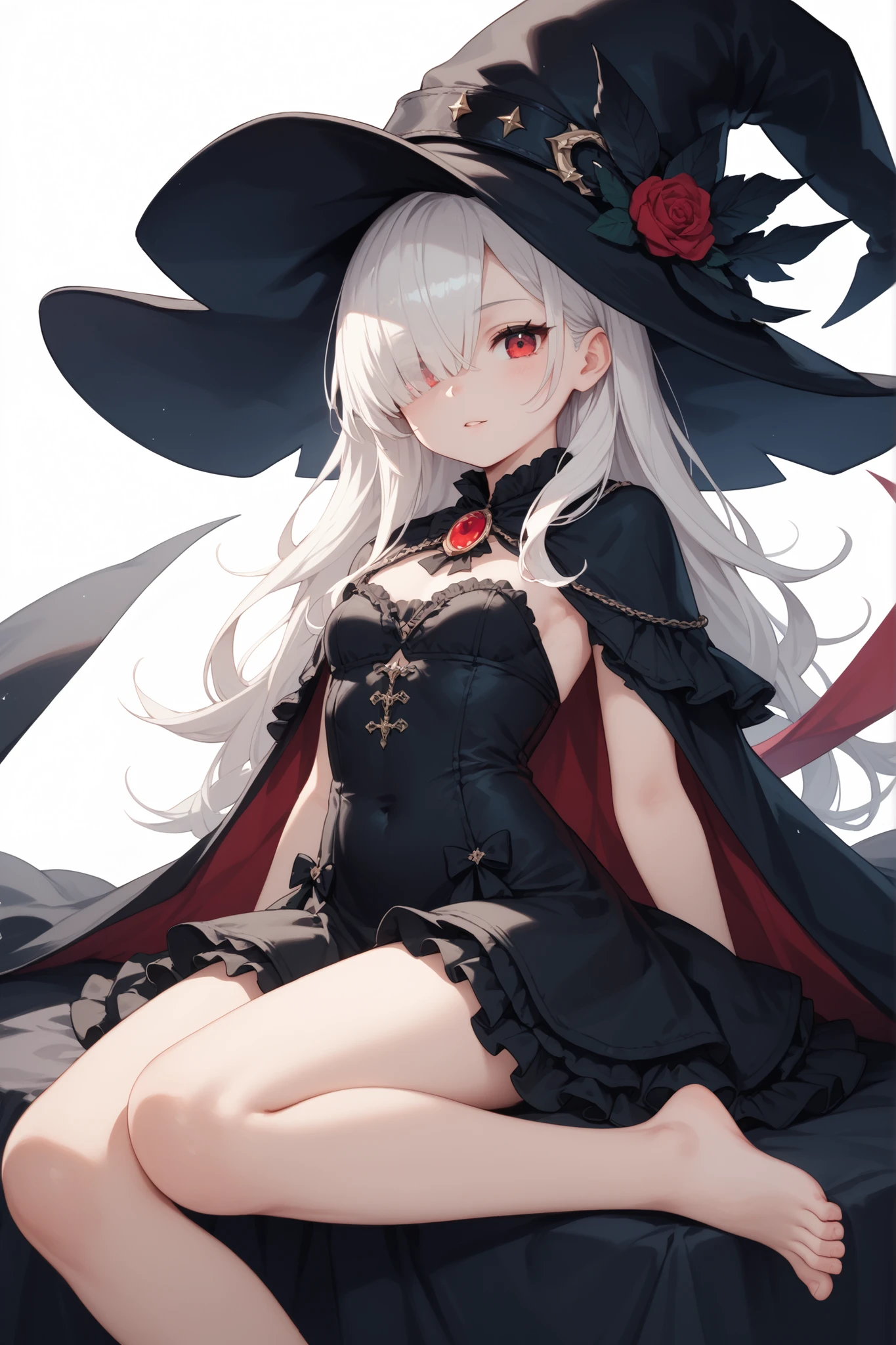 (Masterpiece artwork: 1.3), (top-quality: 1.2), Grande plano de one rapariga bonita, Ultra-detailed illustration, Ultra-high quality, high qualiy, top-quality, members, Fingers, beautiful and slender girl, one, Eyes red, leather witch cosplay, little devil, bob cut, black stocking, deer hat, illuminated kinematics