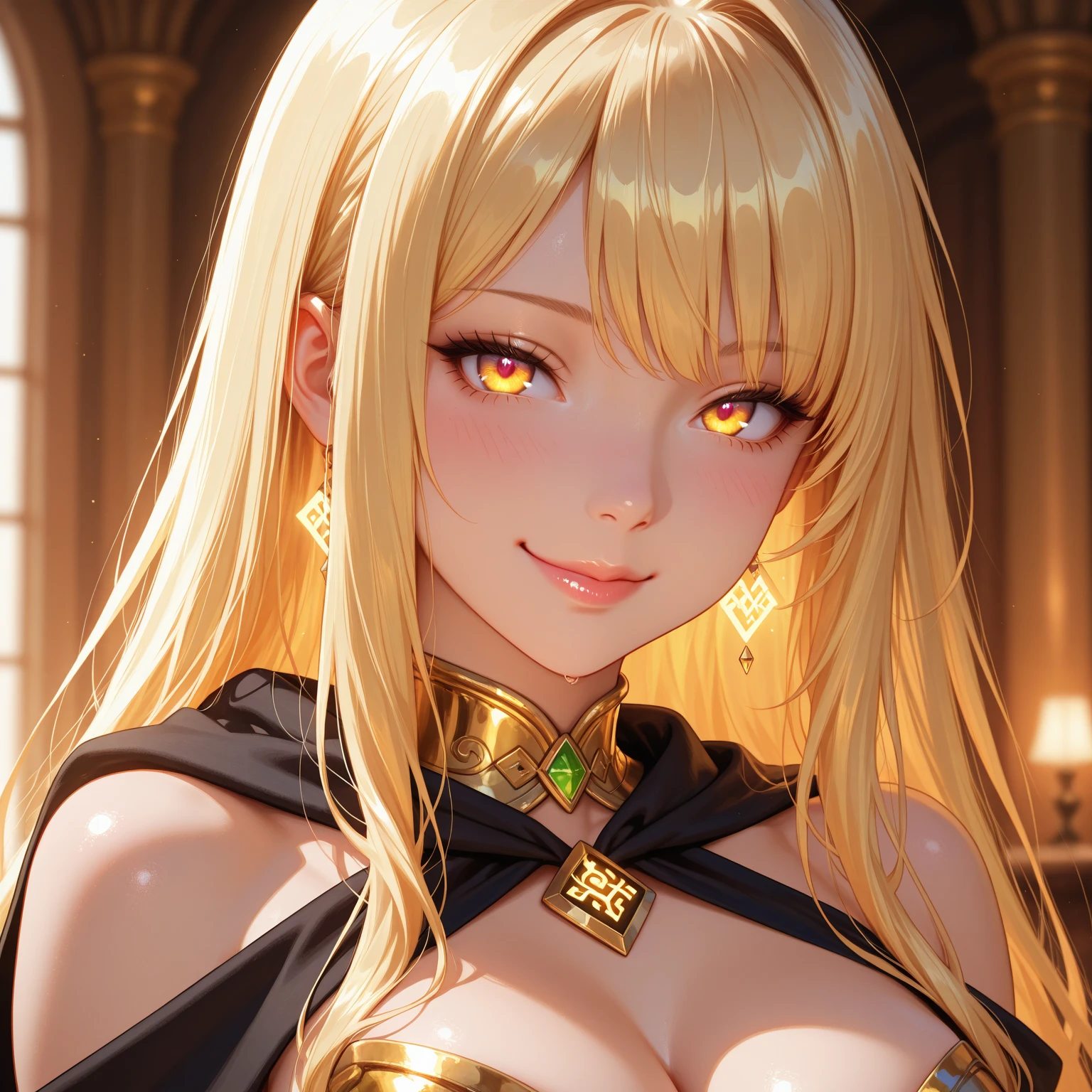 best quality, masterpiece, highres tyndall effect,photorealistic, dark studio, rim lighting, two tone lighting,(high detailed skin:1.2), 8k uhd, dslr, soft lighting, high quality, volumetric lighting, candid, Photograph, high resolution, 4k, 8k,1girl, , blonde hair, long hair, large breasts mythra (xenoblade), cleavage, yell smile, looking at viewer, bare shoulders, dress, open mouth, jewelry, earrings, tiara, bangs, ((((school uniform)))),very long hair, swept bangs, headpiece, armor
