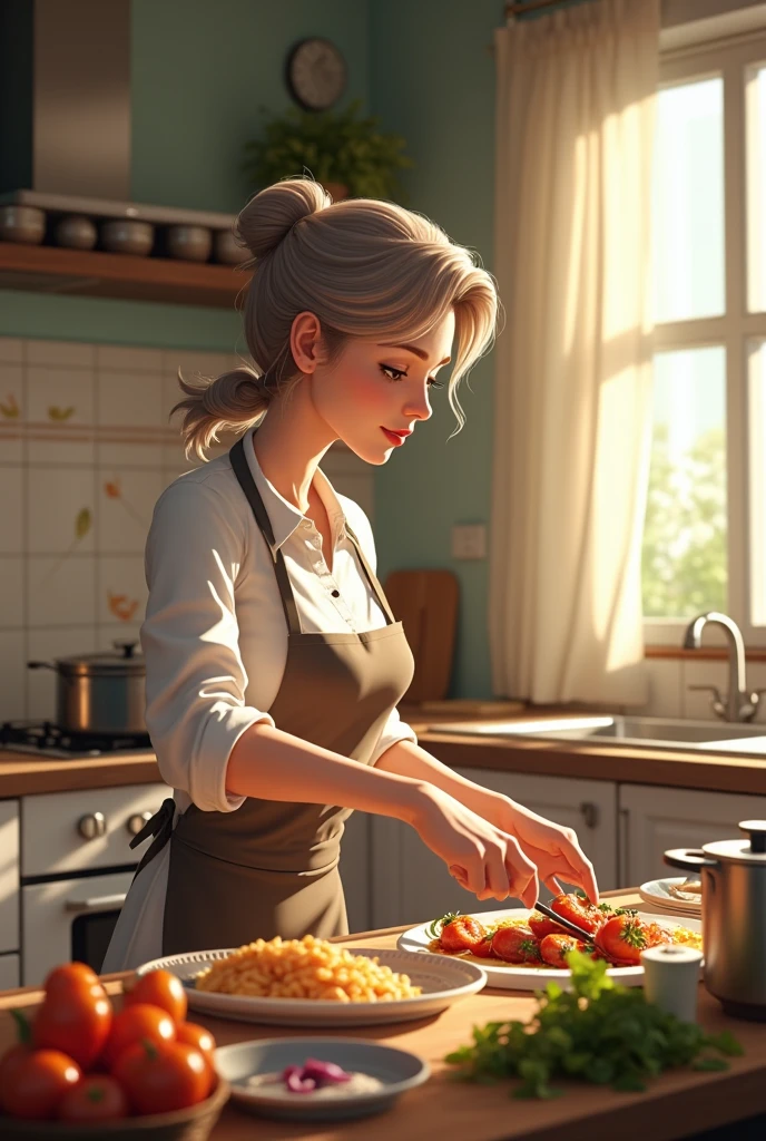 blonde woman cooking