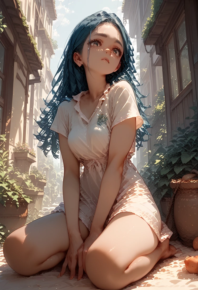 (masterpiece, best quality), 1girl, solo, (red streaked hair), (blue hair), green eyes, slim, large breasts, long hair, seductive