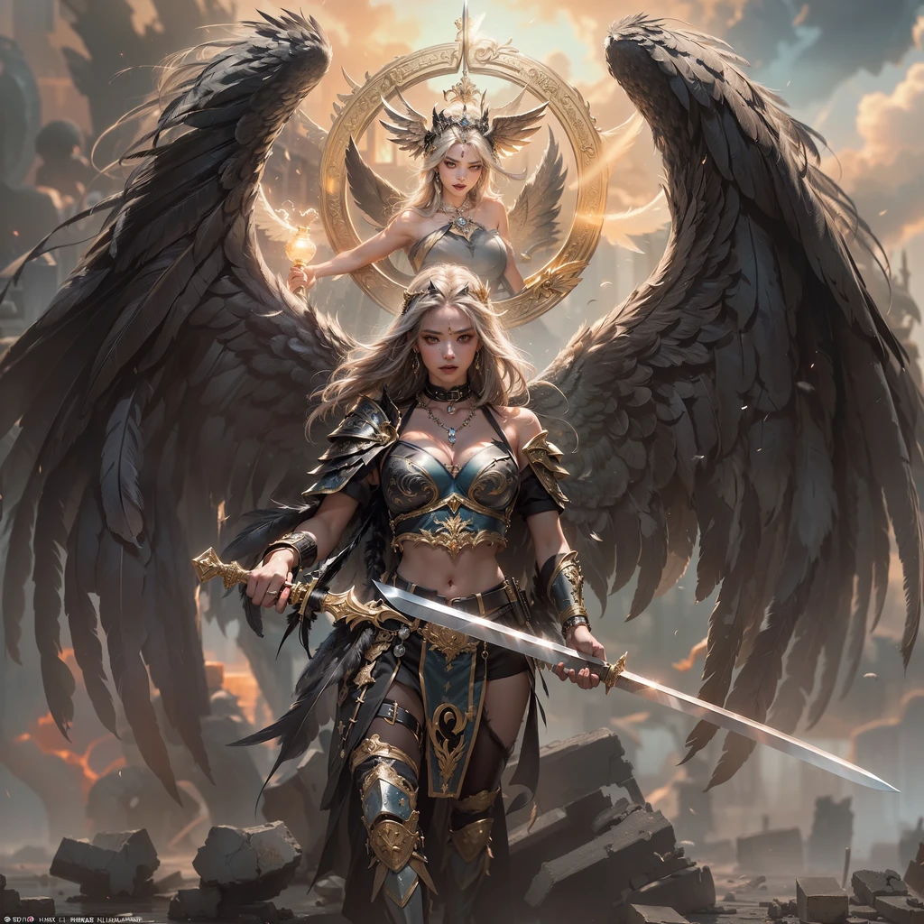 Asgard，Valkyrie，mulher musculosa, Senhora Cavaleiro，Anatomia correta，epic fantasy digital art，obra-prima，8k，high definition resolution，desenho detalhado，Qulidade Superior，, Epic composition, músculous body