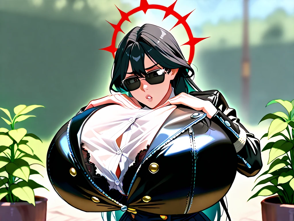mature female, mature, Adult, himeno, himeno(Chainsaw Man), 1girl, black hair, short hair, eyepatch, Himeno(Chainsaw Man), solo, naughty face, rolling_eyes, cross-eyes, ahegao, open mouth tongue out, nsfw, Villains, Bending forward, Spread arms, Raise arms, A small pink smooth octopus sticks to the top of himeno's head, chest, View your audience, Night town, City, skyscraper, Night, Dark, latex pink leotard, Gold octopus necklace, dramatic angle, unique perspective, unique angle, masterpiece, Top animation quality,Top image quality,