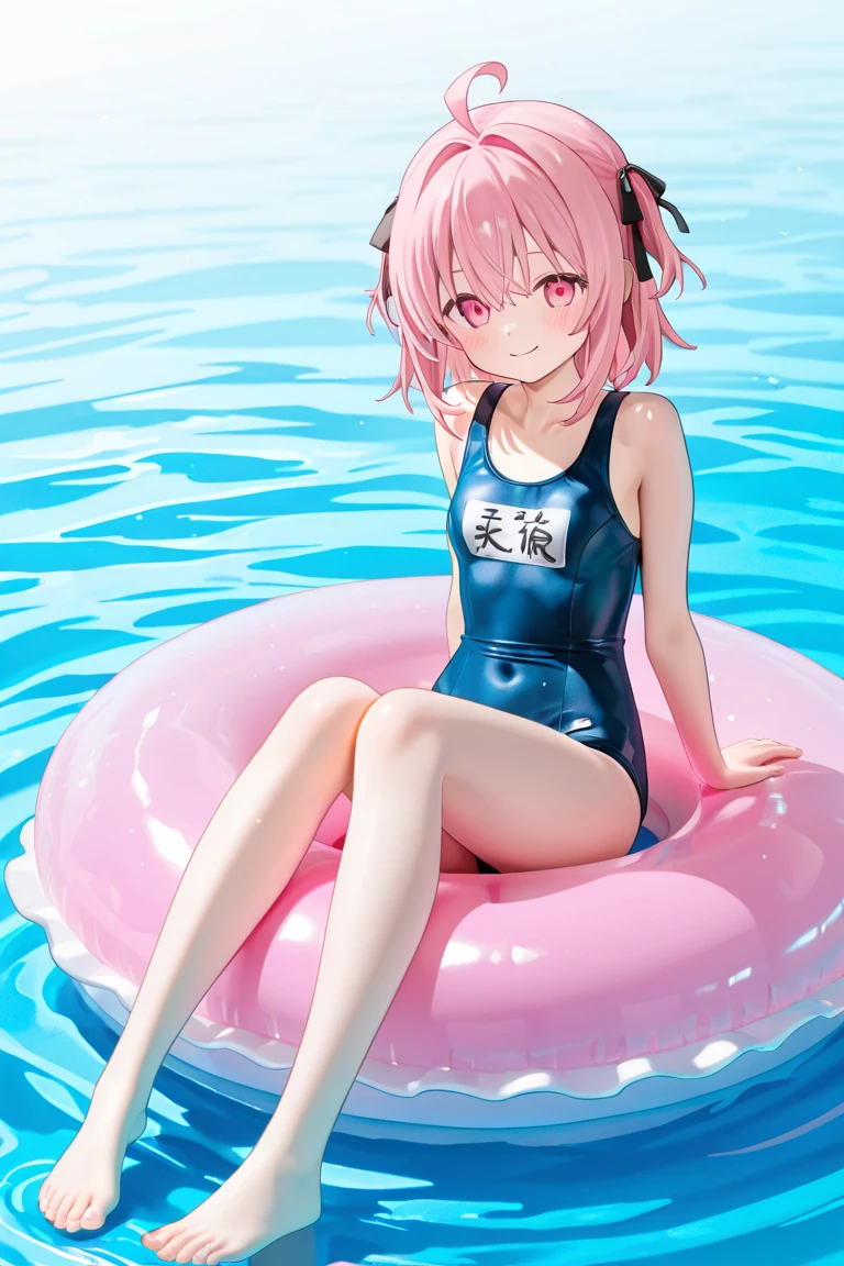 楽しそう、Full Body Shot、Semi-long hair、Pink Hair、Pale blue eyes、、Swimsuit、pool、Medium breast、、whole body、stick out your butt