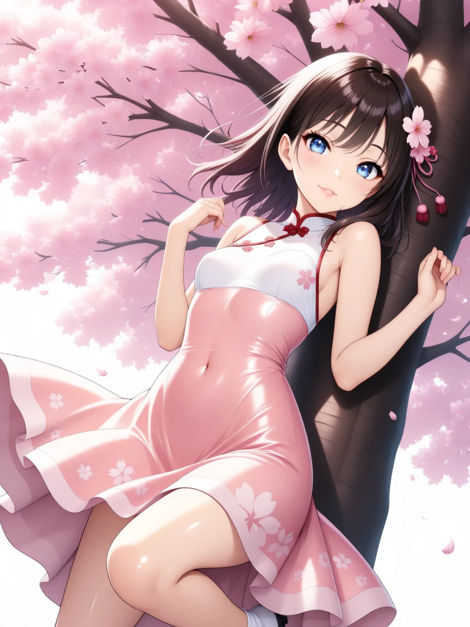 One Beautiful Girl , Cherry Blossom Dressの女性, ( Laughter, old), beautiful eyes on my stomach, Shiny Lips , Very detailed顔, long eyelashes, (, Hug Your Feet ), very small breasts, sexy, slender body, (cherry blossom texture, Cherry Blossom Dress, Spring Clothes, Sakura Costume, Danced with an emphasis on the waist
elegant, cherry blossom motif dress, cherry blossom motif dress, Clear), under a cherry tree , spring cherry blossom background, (Best Quality:1.2,Very detailed,CG illustration,masterpiece:1.2,BEST AESTHETICS),
