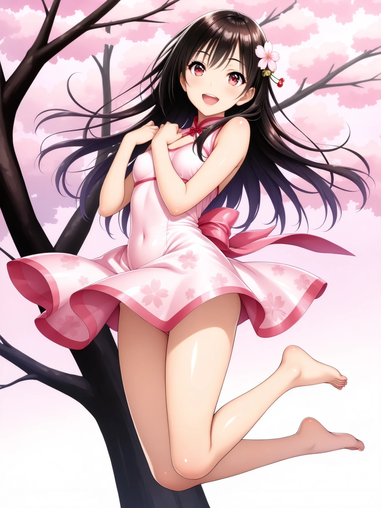 One Beautiful Girl , Cherry Blossom Dressの女性, ( Laughter, old), beautiful eyes on my stomach, Shiny Lips , Very detailed顔, long eyelashes, (, Hug Your Feet ), very small breasts, sexy, slender body, (cherry blossom texture, Cherry Blossom Dress, Spring Clothes, Sakura Costume, Danced with an emphasis on the waist
elegant, cherry blossom motif dress, cherry blossom motif dress, Clear), under a cherry tree , spring cherry blossom background, (Best Quality:1.2,Very detailed,CG illustration,masterpiece:1.2,BEST AESTHETICS),