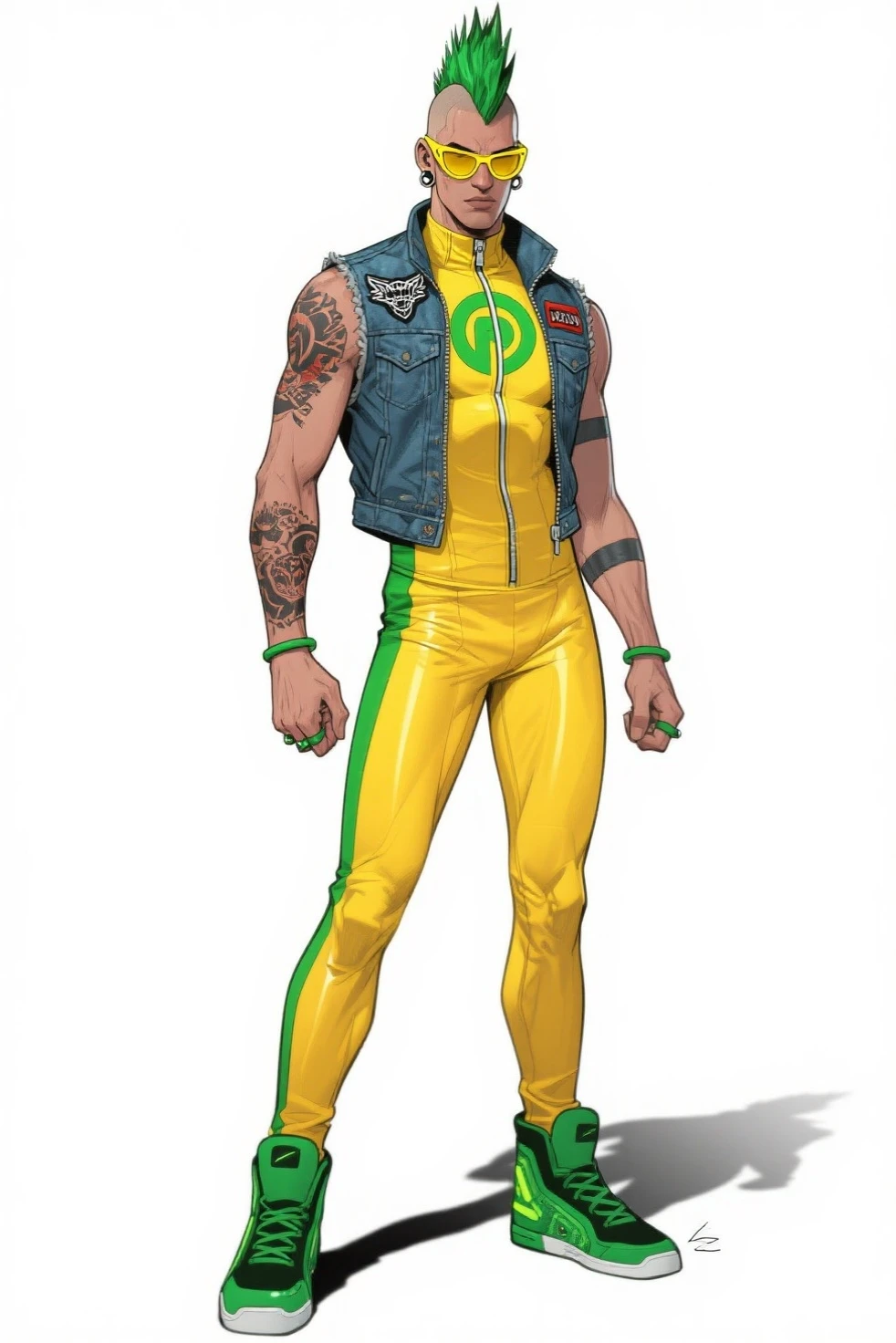 Homem FORTE COM OLHOS VERDES CABELOS GRANDES LIZO COM TATUAGEM