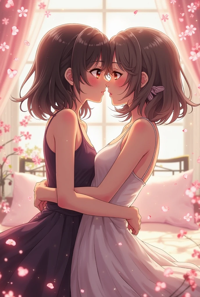 Anime girls baind kiss boobs