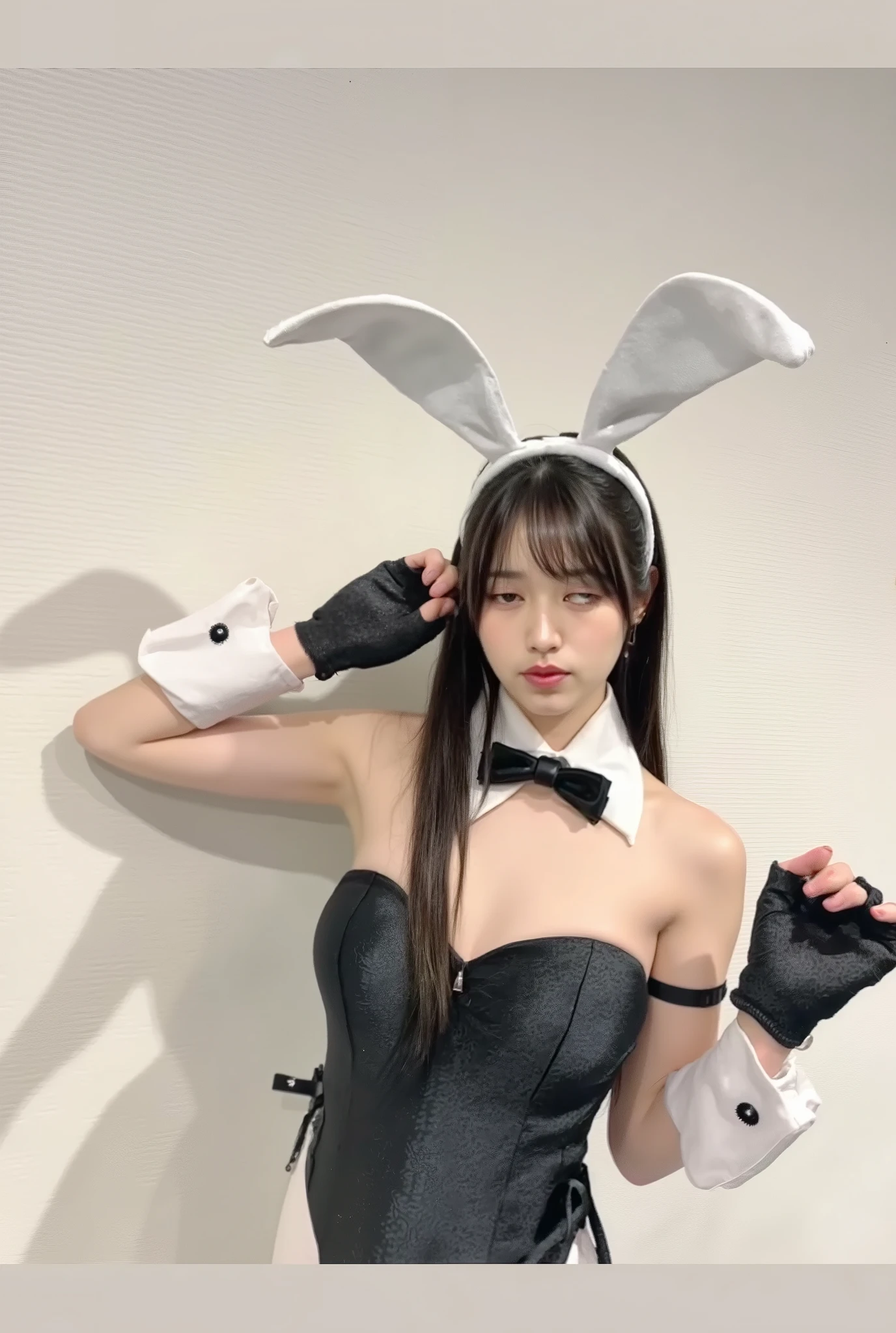 ((Japanese 8 years old little girl)), flat chest, masterpiece, metallic bunny outfit, night club.