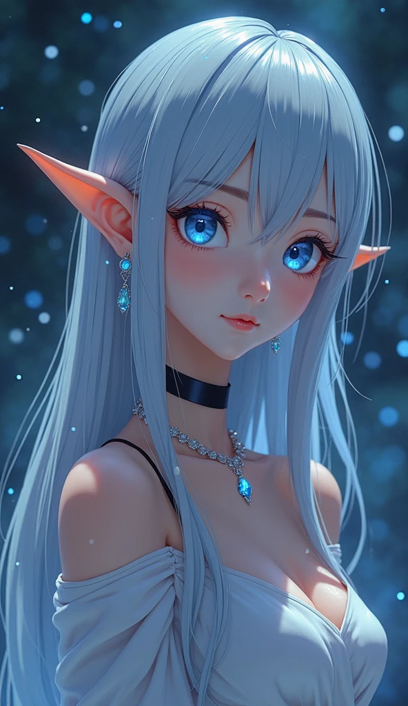(highly detailed:1.3),
1girl, solo,
(pointy ears:1.2), white hair, silver tiara with blue jewels, blue eyes, mature female, large breasts, very long hair, (necklace:1.1), white dress, (light smile:1.2),
<lora:edgEarP_LoRA:1> edgEarPiercing, EAR PIERCING,
Ultra-detail, (highres:1.1), best quality, (masterpiece:1.3), cinematic lighting,
(highly detailed face and eyes:1.3),