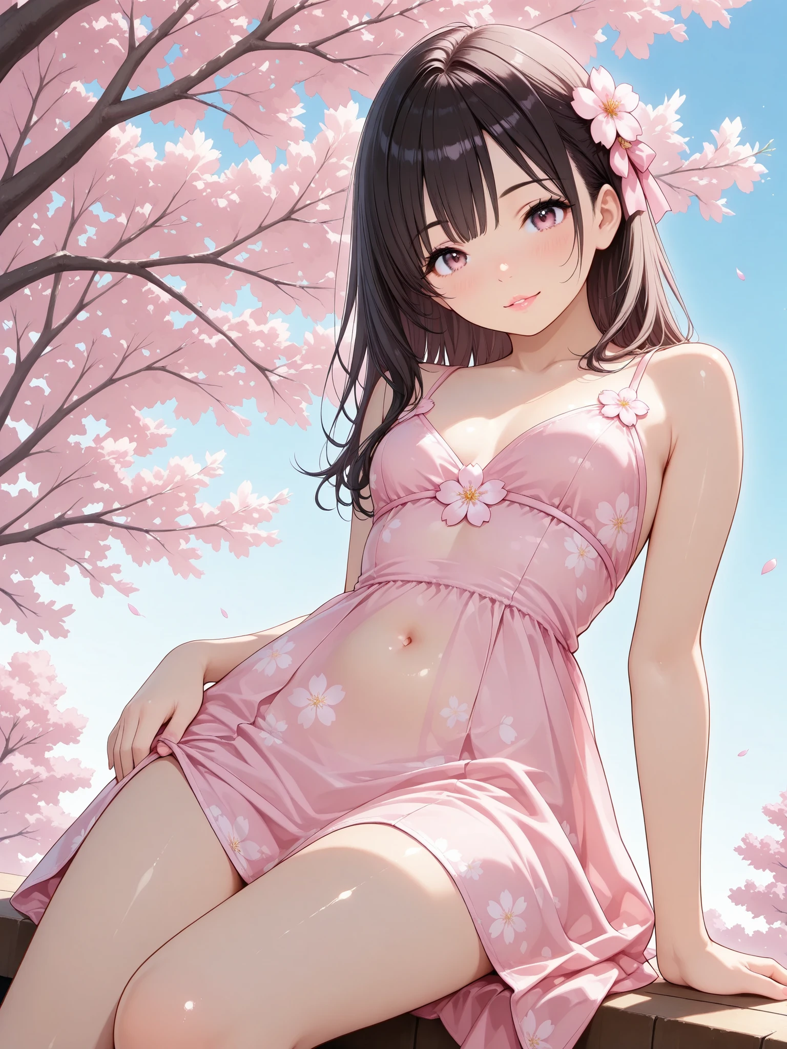 One Beautiful Girl , Cherry Blossom Dressの女性, ( Laughter, old), beautiful eyes on my stomach, Shiny Lips , Very detailed顔, long eyelashes, (, Hug Your Feet ), very small breasts, sexy, slender body, (cherry blossom texture, Cherry Blossom Dress, Spring Clothes, Sakura Costume, Danced with an emphasis on the waist
elegant, cherry blossom motif dress, cherry blossom motif dress, Clear), under a cherry tree , spring cherry blossom background, (Best Quality:1.2,Very detailed,CG illustration,masterpiece:1.2,BEST AESTHETICS),