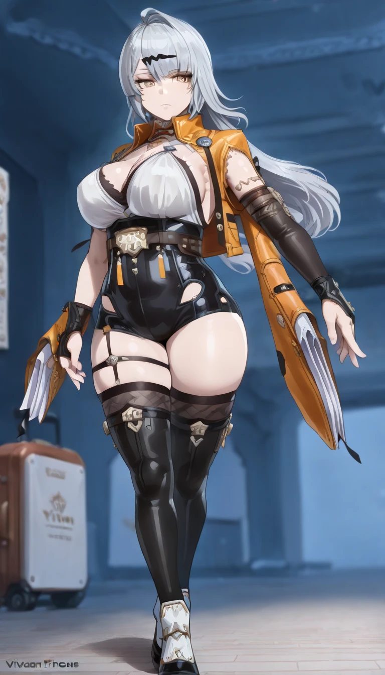 doggirl, big breasts, frontal, full-length, looking at the camera, facing the audience, standing pose, doghouse background, three-dimensional light, detailed full-body concept, sleek digital concept art, beautiful full-body concept art, art trend, CGsociety full-length,