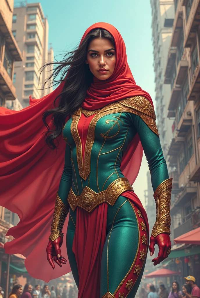 palestina super hero muscular girl with hijab