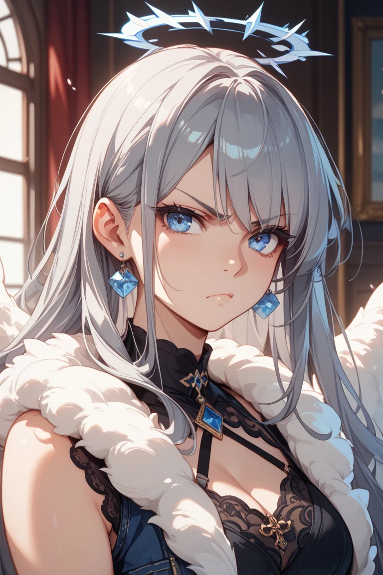 1girl, anime, cute girl, blank background, white background, fantasy, detailed dark fantasy dress with highlights, beautiful face, beautiful eyes, dark colors, silver hair, slightly small breasts, slight cleavage, beautiful skin, cute, breast curtains, extremely delicate and beautiful, (beautiful detailed face:1.0), (detailed deep eyes), symmetrical breasts, deep eyes, shiny skin, portrait, slender waist, hips wider than shoulders, thighs, young girl, expressionless, luminous eyes