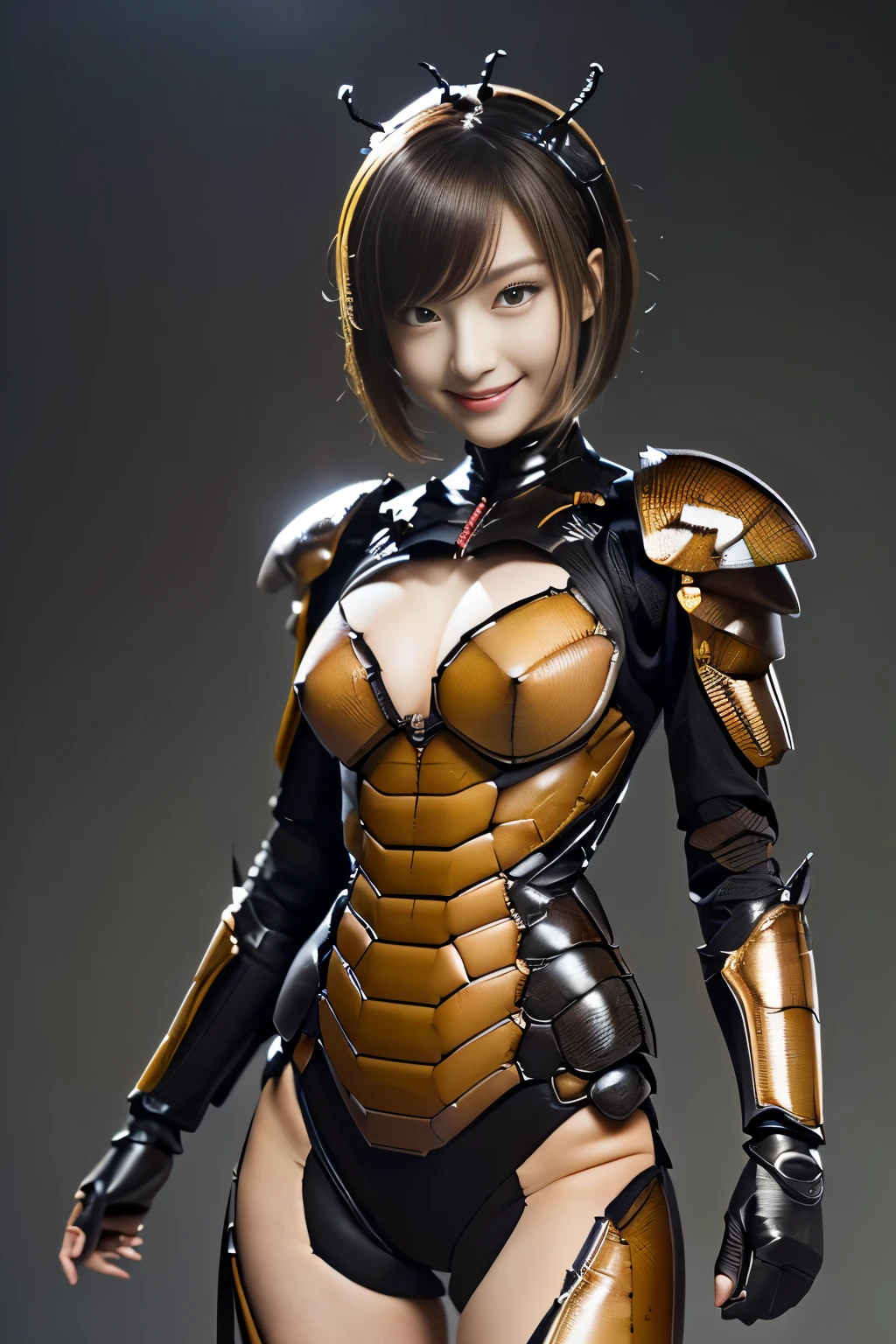 (high resolution,masterpiece,best quality,extremely detailed CG, anime, official art:1.4), realistic, photo, amazing fine details, all intricate, gloss and shiny,awesome many layers, 8k wall paper, 3d, sketch, kawaii, illustration,( solo:1.4), perfect female proportion,villainess, (fusion of dark brown cockroach and lady:1.4), (brown cockroach form lady:1.2), (brown cockroach lady:1.2), (fusion:1.2), (solo:1.4), (evil smile:1.2), muscular, abs, (cockroach brown exoskeleton bio insect suit:1.4), (cockroach brown exoskeleton bio insect armor:1.2), (brown transparency cockroach wing:1.4), (brown cockroach antennae:1.3),
