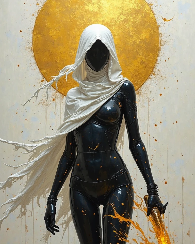 painting of a beautiful woman walking in a stream in the woods, paint drips liquid wax, in a menacing pose, no watermark signature, monstrous animal statues, rendered in corona, with a white muzzle, rich moody colour, adidas painting, large yellow eyes, listing image, image on the store website,
 speedpainting
