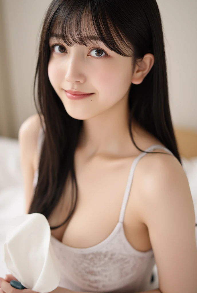 (8K、RAW Photos、Highest quality、masterpiece:1.2)、((Nipples、Flat Chest:1.3))、((whole body、Look at me and smile))、(Realistic、Realistic)、1 Girl、((naked、wake up、After sexual、morning、 Hotel Bedroom、bed、Lying down、Bathrobes、smile))、cute