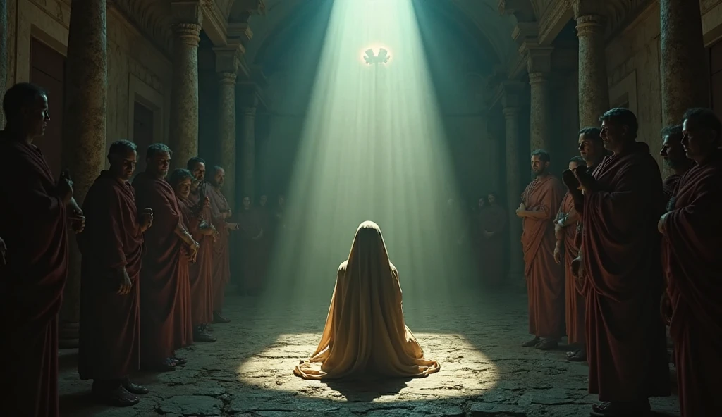 A dark prison cell in ancient Rome glowing with ethereal light - SeaArt AI