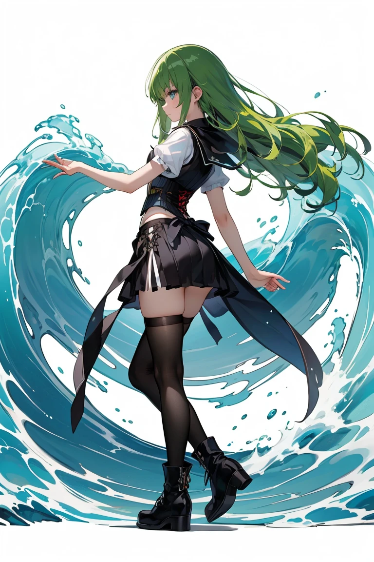 jumping、big chest、green hair、